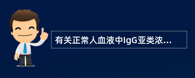 有关正常人血液中IgG亚类浓度的说法正确的是A、IgG1>IgG2>IgG3>I