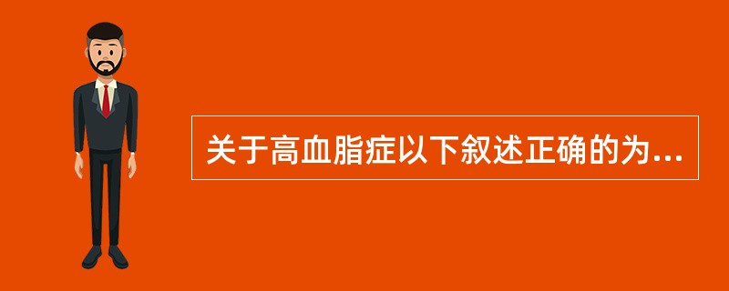 关于高血脂症以下叙述正确的为A、Ⅰ型高血脂症又称为家族性高胆固醇血症B、Ⅱa型高