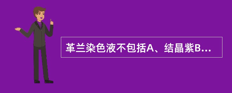 革兰染色液不包括A、结晶紫B、复红C、卢戈碘液D、乙醇E、亚甲蓝