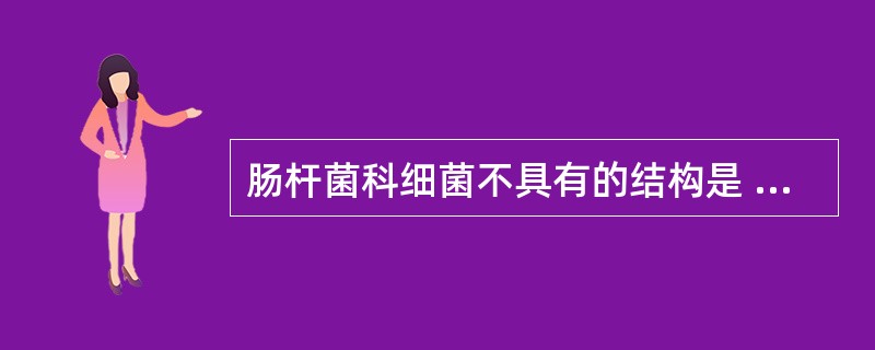 肠杆菌科细菌不具有的结构是 ( )A、芽胞B、鞭毛C、荚膜D、细胞壁E、菌毛 -