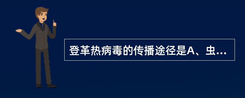 登革热病毒的传播途径是A、虫媒传播B、血液传播C、日常接触传播D、呼吸道传播E、