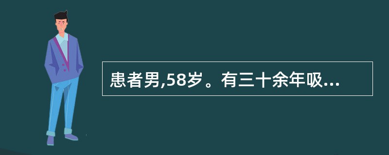 患者男,58岁。有三十余年吸烟史,缓起发热、咳嗽,咳脓臭痰,胸片显示右下肺大片浸