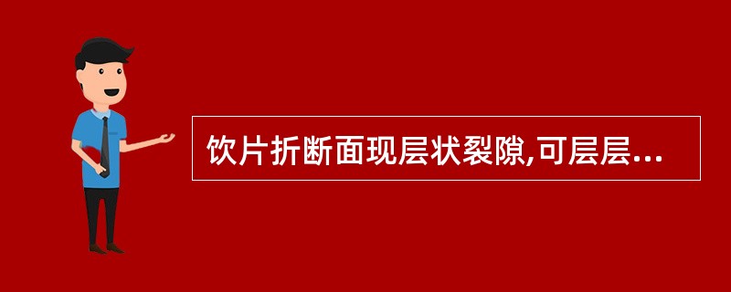 饮片折断面现层状裂隙,可层层剥离的药材为( )。