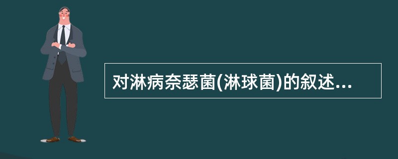 对淋病奈瑟菌(淋球菌)的叙述,唯一正确的是A、主要经呼吸道传播B、为革兰阳性球菌