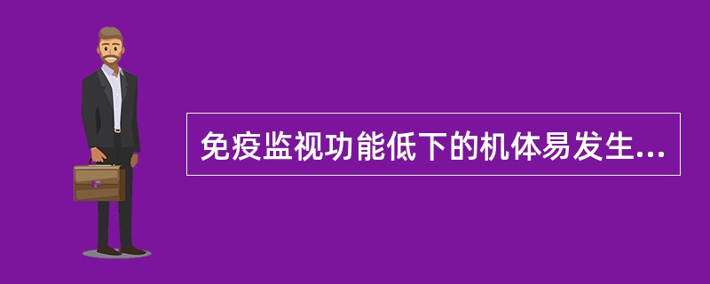 免疫监视功能低下的机体易发生A、超敏反应B、移植物排斥反应C、自身免疫病D、肿瘤