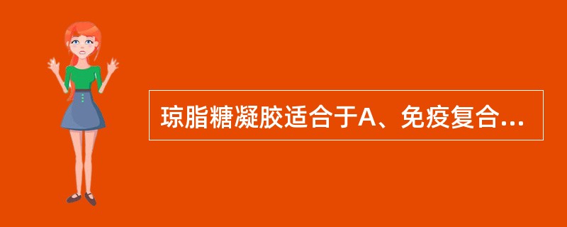 琼脂糖凝胶适合于A、免疫复合物、核酸与核蛋白的分离B、免疫复合物、核酸与核蛋白的