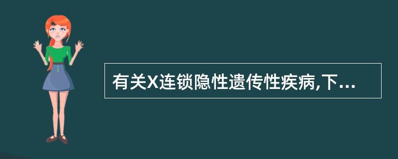 有关X连锁隐性遗传性疾病,下列叙述正确的是A、系谱中往往只见到男性患者B、如果母