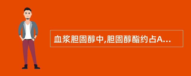 血浆胆固醇中,胆固醇酯约占A、10%B、30%C、50%D、70%E、90% -