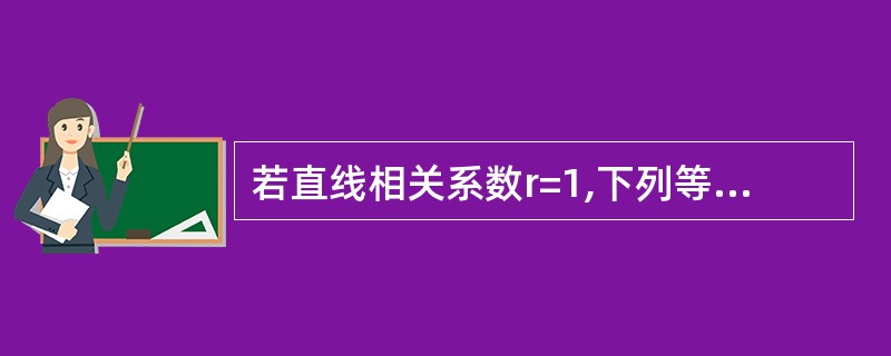 若直线相关系数r=1,下列等式成立的是A、SS残=SS回B、MS残=MS回C、S