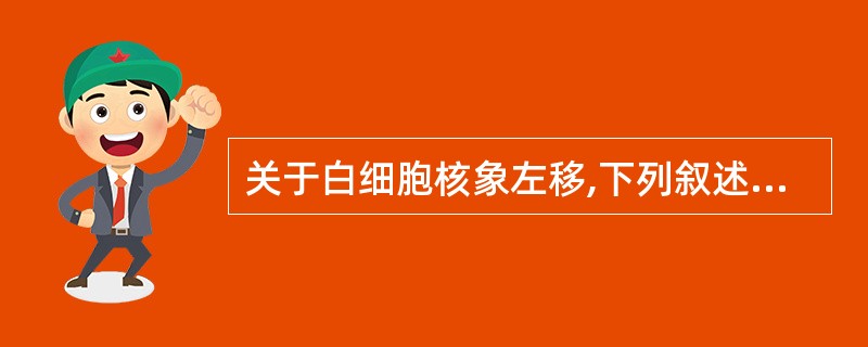 关于白细胞核象左移,下列叙述哪项较为确切( )。A、外周血杆状核粒细胞增多,甚至