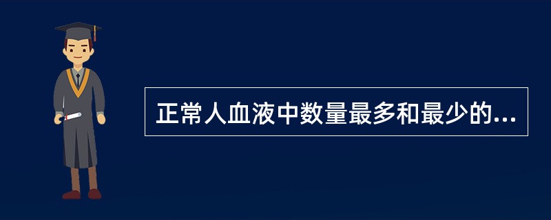 正常人血液中数量最多和最少的白细胞分别是A、中性粒细胞和淋巴细胞B、淋巴细胞和嗜