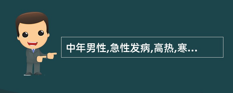 中年男性,急性发病,高热,寒战,咳嗽。胸痛。查体:右下肺语颤增强,叩诊实音,呼吸