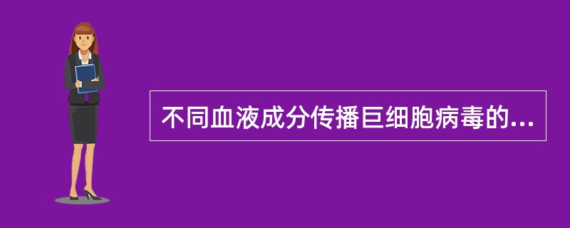 不同血液成分传播巨细胞病毒的危险性人小依次为A、白细胞>血浆>血小板>红细胞B、