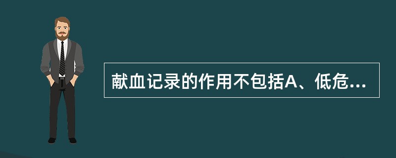 献血记录的作用不包括A、低危固定献血者的招募B、特定人群的招募C、不合格献血者的