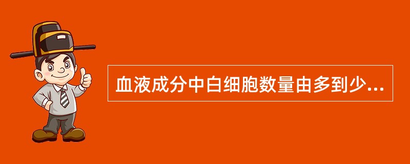 血液成分中白细胞数量由多到少,正确的排序是A、全血>浓缩红细胞>去白细胞红细胞>