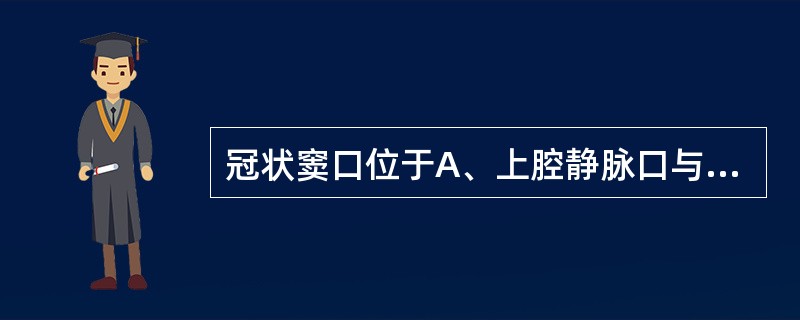 冠状窦口位于A、上腔静脉口与右房室口之间B、下腔静脉口与右房室口之间C、上腔静脉