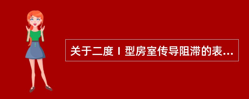 关于二度Ⅰ型房室传导阻滞的表述,不正确的是A、QRS波群脱落前的PR间期可以意外