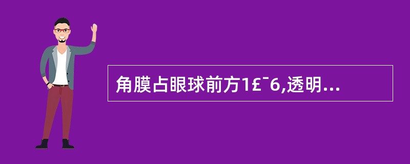 角膜占眼球前方1£¯6,透明,外表面中央约3mm左右为球形弧面,周边曲率半径逐渐