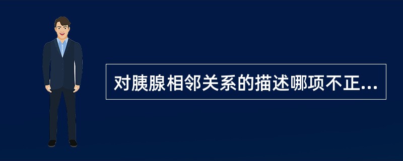 对胰腺相邻关系的描述哪项不正确()。A、与脾门紧依B、部分在左肾前方C、小网膜囊