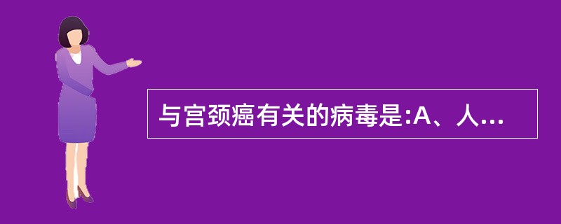 与宫颈癌有关的病毒是:A、人乳头瘤病毒B、单纯疱疹病毒1型C、巨细胞病毒D、单纯