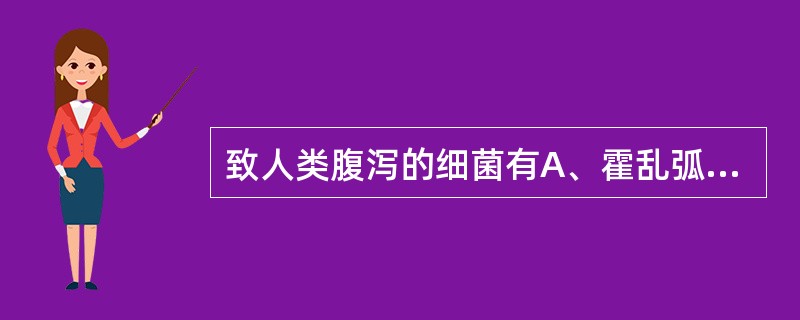 致人类腹泻的细菌有A、霍乱弧菌B、肠产毒性大肠杆菌C、肠侵袭性大肠杆菌D、肠致病