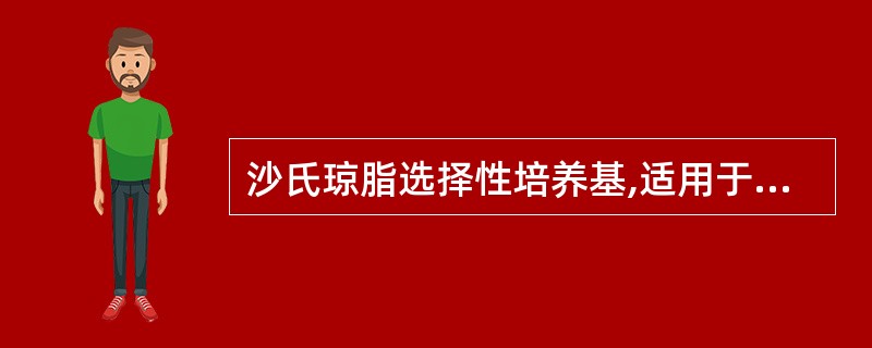 沙氏琼脂选择性培养基,适用于培养的微生物是A、肠道菌群B、结核菌C、军团菌D、弯
