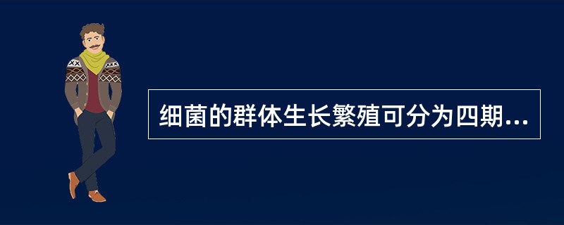 细菌的群体生长繁殖可分为四期,依次为( )。A、对数期、迟缓期、稳定期和衰亡期B