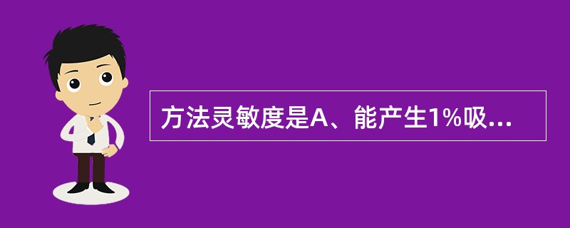 方法灵敏度是A、能产生1%吸收或0.044吸光度时,样品中待测元素的浓度或量B、