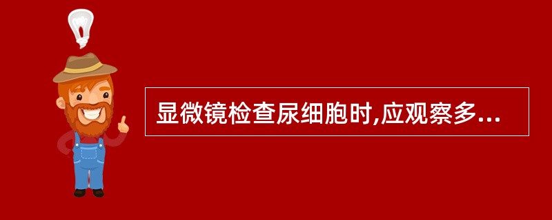 显微镜检查尿细胞时,应观察多少高倍镜视野A、5个B、10个C、15个D、20个E