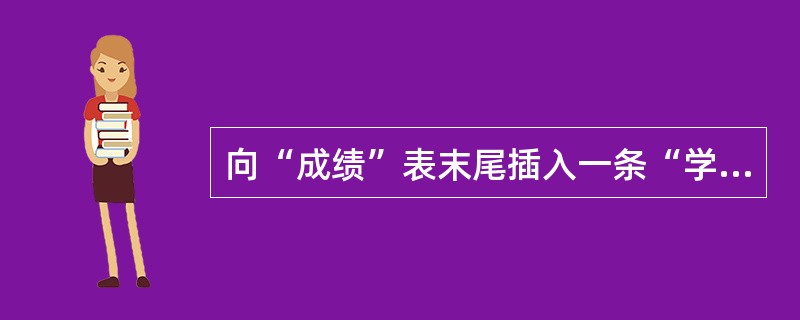 向“成绩”表末尾插入一条“学号”为“08102002”,“课程编号”为“4001
