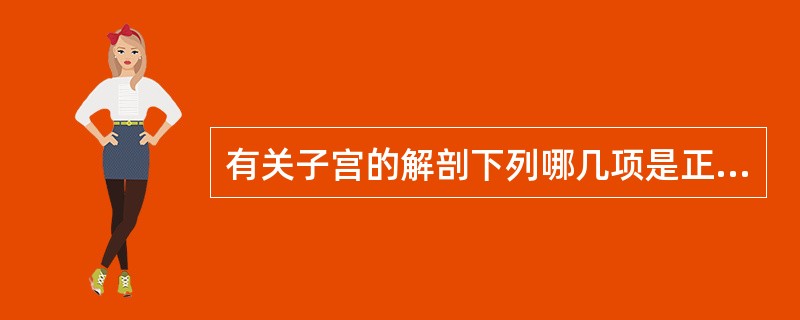 有关子宫的解剖下列哪几项是正确的A、子宫壁由内膜、肌层构成B、子宫位于骨盆中央、