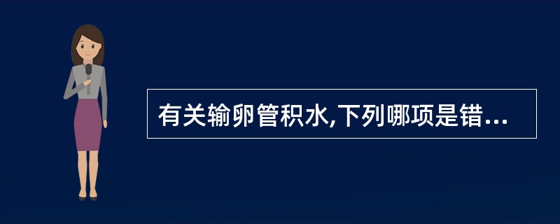 有关输卵管积水,下列哪项是错误的 ( )A、输卵管粘连、闭锁,渗出物积聚而成的B