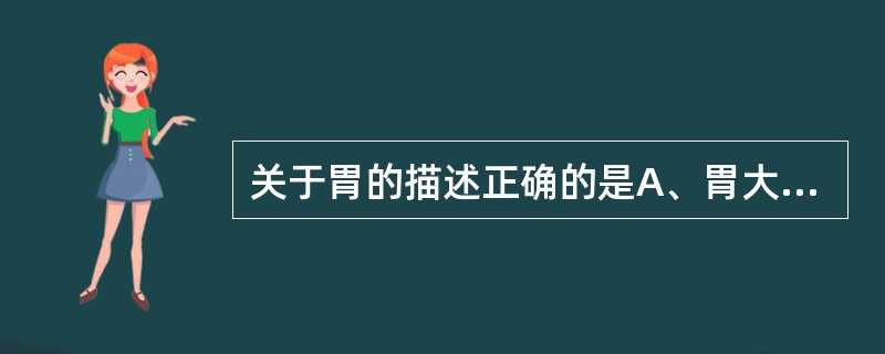 关于胃的描述正确的是A、胃大部分位于腹上区B、幽门约在第1腰椎体左侧C、角型胃常