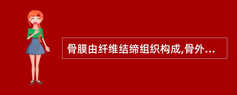 骨膜由纤维结缔组织构成,骨外膜包裹除关节外的整个骨的外表面,骨内膜衬覆髓腔的内表