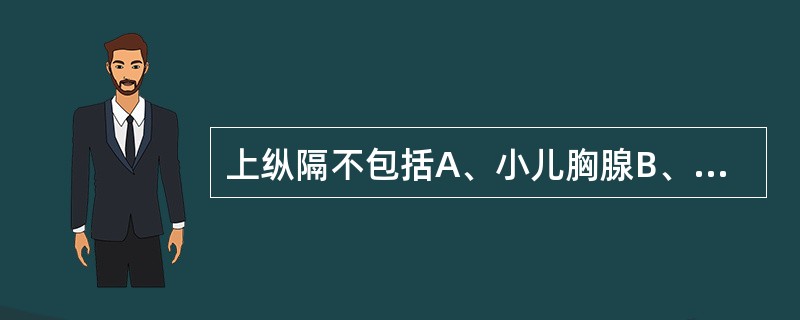 上纵隔不包括A、小儿胸腺B、主动脉弓C、上腔静脉D、下腔静脉E、胸导管