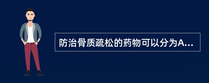 防治骨质疏松的药物可以分为A、抑制骨吸收和抑制骨破坏两类B、促进骨吸收和抑制骨破