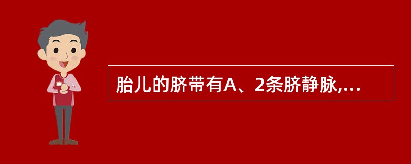 胎儿的脐带有A、2条脐静脉,1条脐动脉B、2条脐静脉,2条脐动脉C、1条脐静脉,