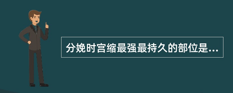 分娩时宫缩最强最持久的部位是A、子宫颈部B、子宫体部C、子宫底部D、子宫峡部E、