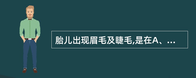 胎儿出现眉毛及睫毛,是在A、妊娠8周末B、妊娠12周末C、妊娠16周末D、妊娠2