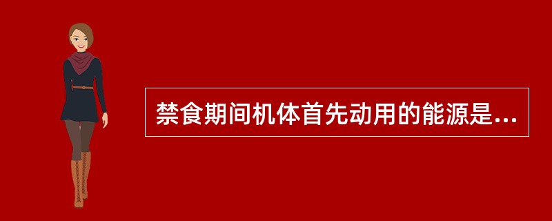 禁食期间机体首先动用的能源是A、糖原B、脂肪C、血浆蛋白质D、肝内蛋白质E、骨骼