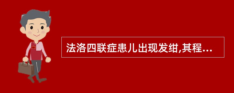 法洛四联症患儿出现发绀,其程度和发生的时间主要取决于A、右心室肥厚程度B、主动脉