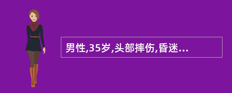 男性,35岁,头部摔伤,昏迷不醒8小时。检查:浅昏迷状态,偶能睁眼,右侧瞳孔散大