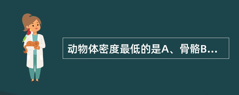 动物体密度最低的是A、骨骼B、脂肪C、血液D、肌肉E、气体