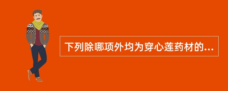 下列除哪项外均为穿心莲药材的性状鉴别特征A、茎方形,多分枝B、节稍膨大C、叶片披