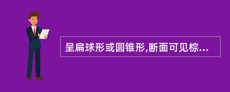 呈扁球形或圆锥形,断面可见棕白色相问的大理石样花纹的药材是A、大黄B、槟榔C、商