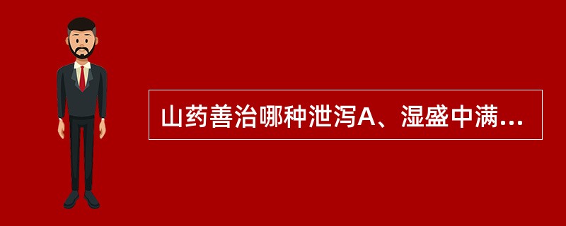 山药善治哪种泄泻A、湿盛中满,积滞溏泻B、脾虚泄泻C、饮食积滞,腹满泄泻D、湿热