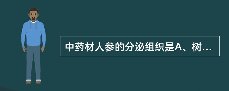 中药材人参的分泌组织是A、树脂腔B、树脂道C、壁内腺D、间隙腺毛E、分泌细胞 -