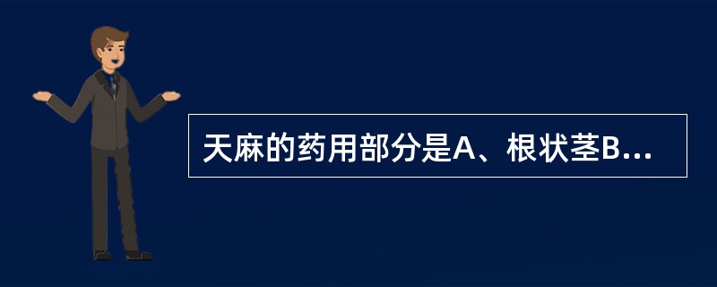 天麻的药用部分是A、根状茎B、块根C、球茎D、块茎E、鳞茎