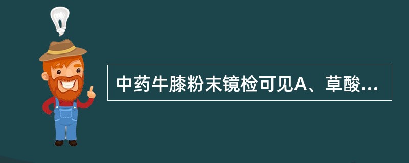 中药牛膝粉末镜检可见A、草酸钙簇晶B、草酸钙砂晶C、草酸钙方晶D、草酸钙针晶E、