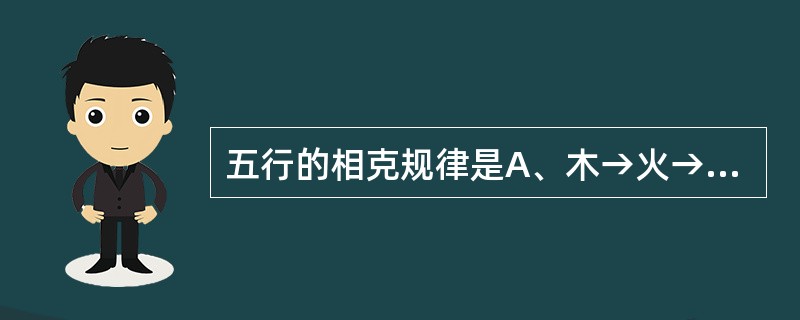 五行的相克规律是A、木→火→土→水→金→木B、水→火→金→木→土→水C、金→木→